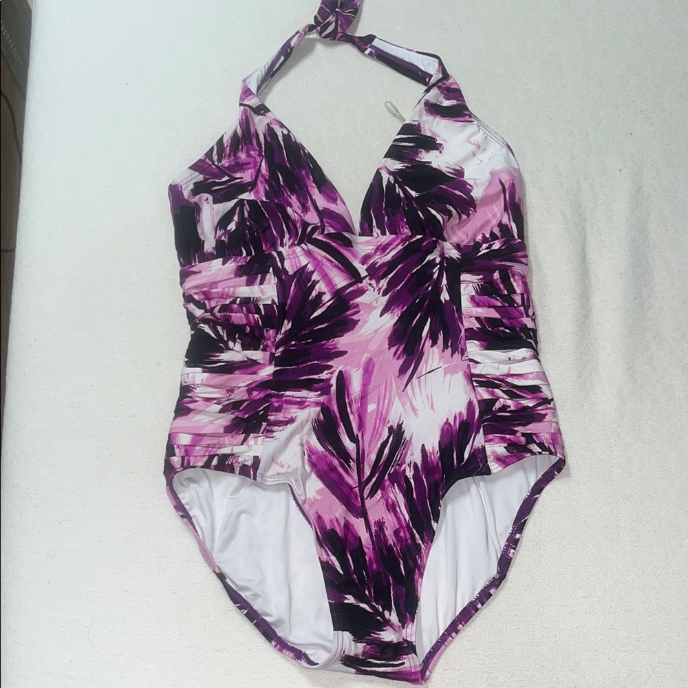 Calvin Klein Abstract Purple and White One Piece Swimsuit